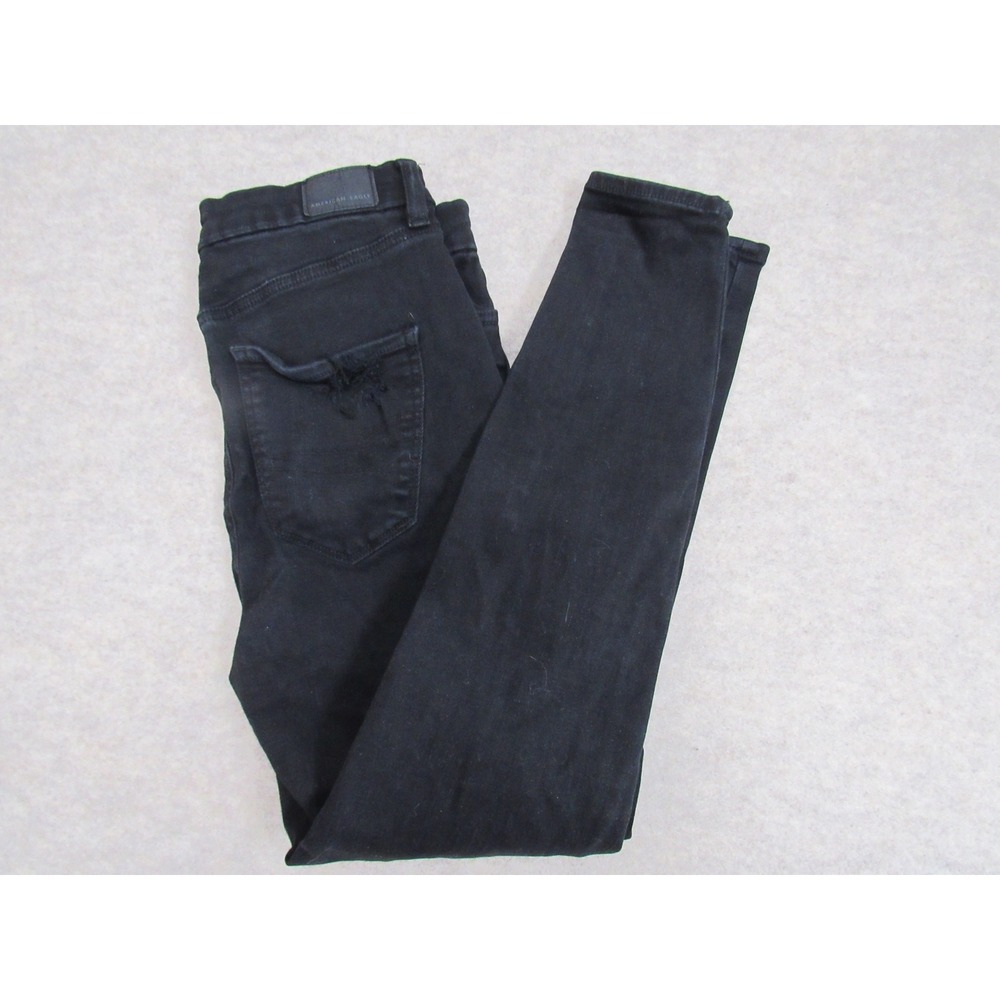 American Eagle Womens Real Good Distressed Skinny Jeans Black Size 6 Regular